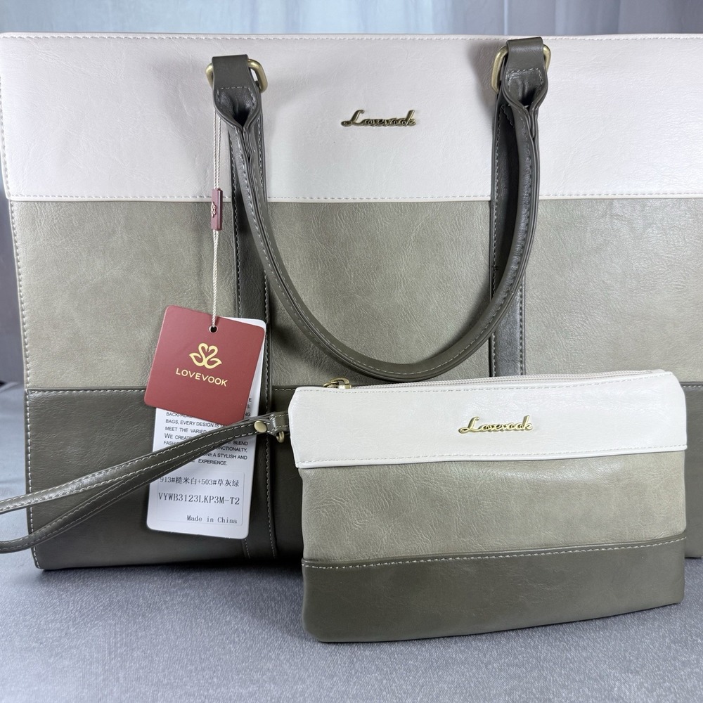 LOVEVOOK Laptop Tote Bag Business Computer Briefcase Clutch Beige-Black-Brown